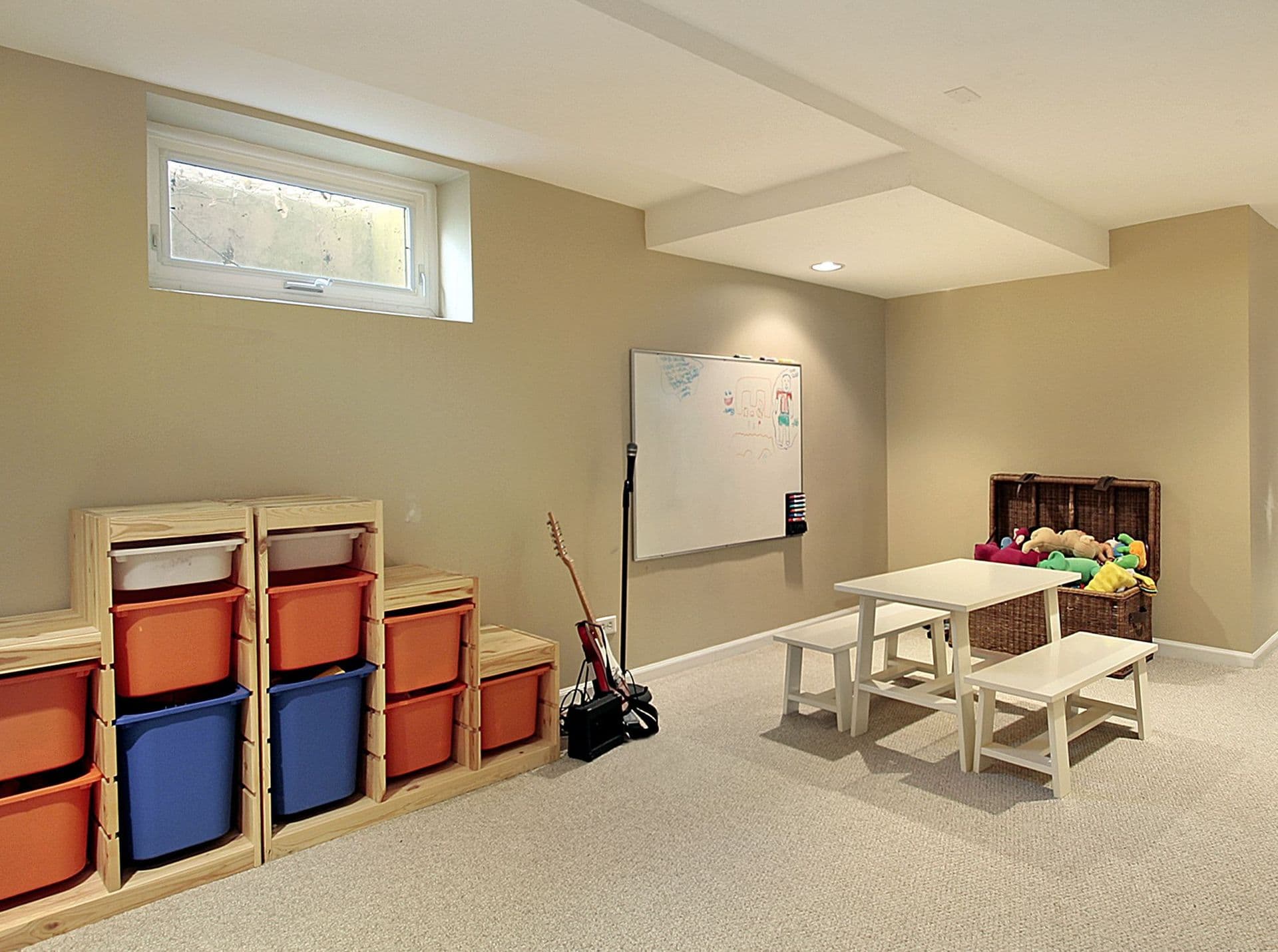 Interior of basement with awning window