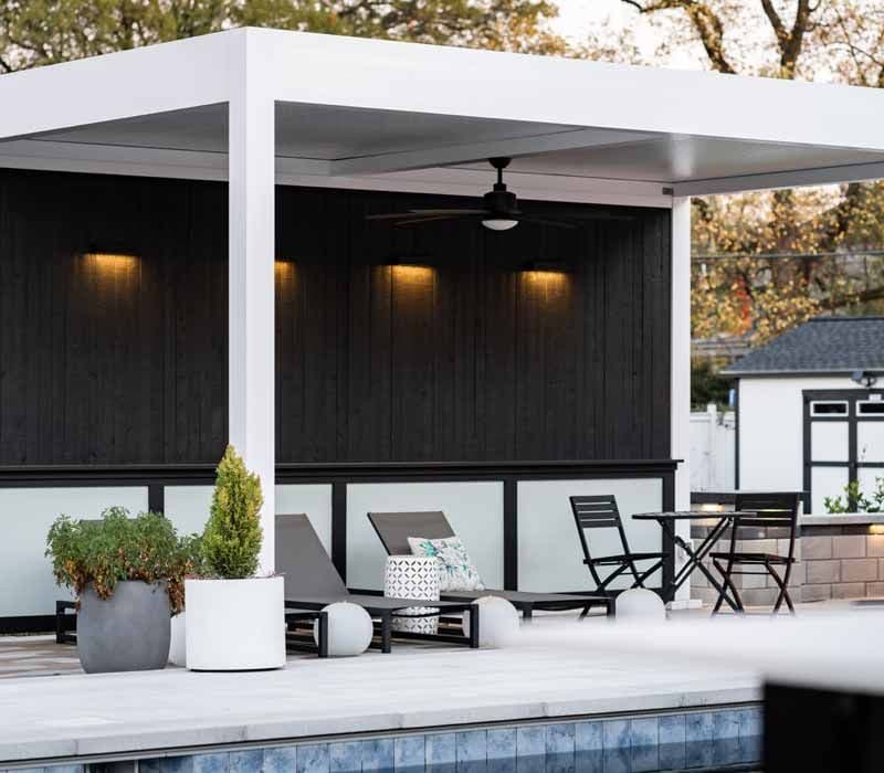 outdoor living pergola by pool